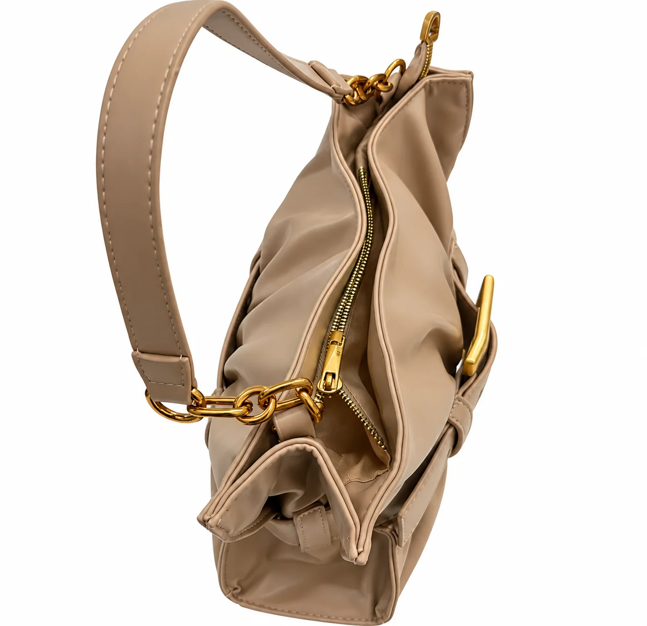 Foto 2 de Bolsa Hobo Fivela Dourada - Bege